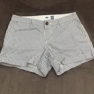 blue and white striped shorts